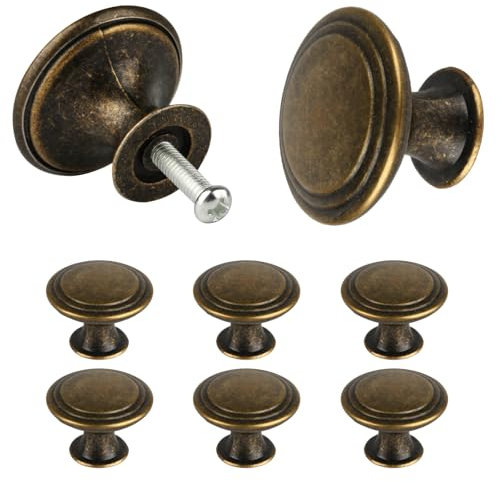 VARHHUXHA Round Kitchen Cabinet Pulls Door Knobs for Chest of Drawers Furniture Cupboard Dresser Wardrobe Door Handles and Knobs, with Screws and Screwdriver (6 Pcs - Bronze)