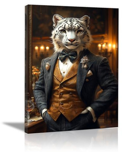 TODOAA Animaux de la forêt poster mural, Léopard noir et blanc Toile Art peinture -moderne affiche Animal toile peinture imprime mur photos pour salon décor - 20x30cm Encadrée(blanc)