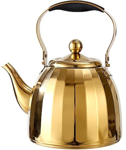 ZQDUFEA Pentole Teiera in Acciaio Inossidabile 304 Color Oro con Manico ergonomico Resistente al Calore, bollitore per l'acqua con infusore Rimovibile Caffettiere