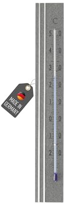 Lantelme Holz Gartenthermometer in Stein Optik Silber lackiert | Temperatur -27°C bis 50°C 28cm Lang | Analog Thermometer für Innen Außen zum Aufhängen | Außenthermometer Made in Germany
