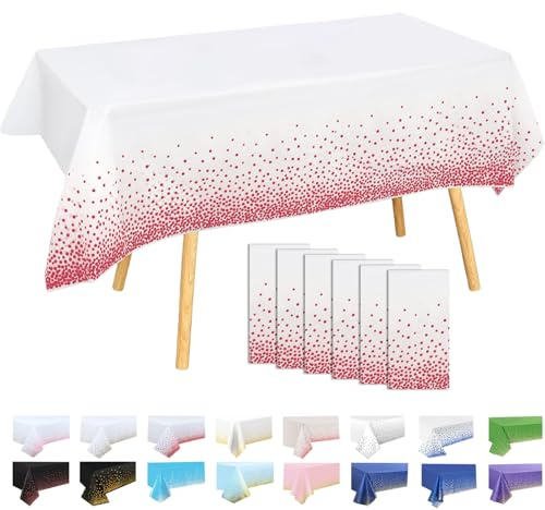Lot de 6 Nappes Plastiques à Pois Fond Blanc avec Pois Rose Fuchsia 137x274 cm – Nappe Rectangulaire Réutilisable pour Fête Anniversaire, Décoration Table Événement Sportif, Imperméable Anti-taches