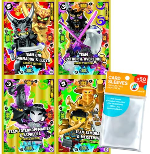 Bundle mit LEGO Ninjago - Serie 8 Trading Cards - 4 Verschiedene Limitierte Karten (LE21-LE24) - Deutsch + Exklusive Collect-it Hüllen
