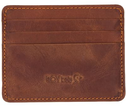 ROYBELE Mens Credit Card Holder Small Wallet 6 Cards Minimalist Real Leather Front Pocket Men Women Gift (Hazel Brown)