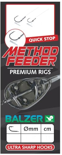 Balzer Premium Method Feeder Haken mit Quick Stop 10cm - 5 gebundene Angelhaken