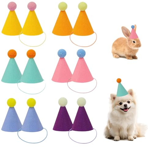 AKINSTER 12 Stück Mini Partyhüte für Kuscheltiere Geburtstagsmützen für Katzen Hunde Kaninchen und Verschiedene Tieraccessoires Festival Deko Foto Prop