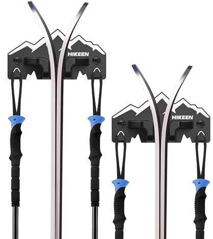 Hikeen Ski Wall Rack for Garage-Ski Wall Mount Storage Rack Fits Any Ski,Garage Organization & Space-Saving Winter Gear - Durable Ski Rack for Wall Display 2-Pack