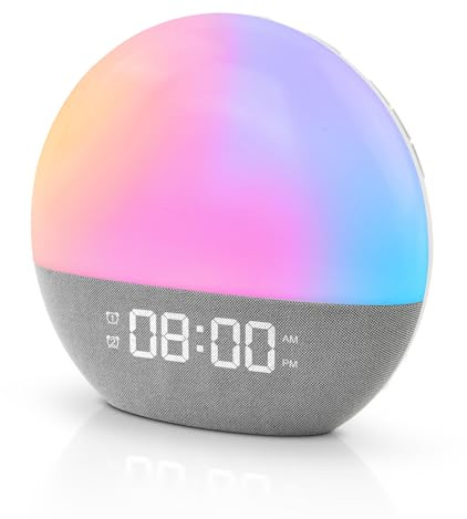 Focenat Tageslichtwecker,Sonnenaufgang Wecker,Lichtwecker,Sunrise Alarm Clock,Lichtwecker Sonnenaufgang,10 Farblicht,20 Helligkeitsstufen,Doppelt Alarm und Snooze,Für Schlafzimmer,Erwachsene,Kinder