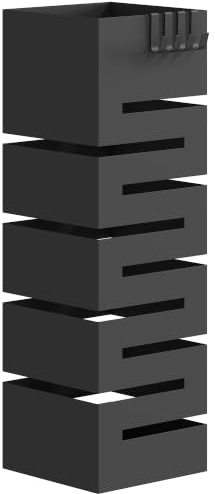 HOMCOM Regenschirmständer aus Metall Quadratisch 15,5x15,5x49 cm Schwarz | Schirmständer, Schirmhalter, Herausnehmbare Wasserauffangschale, 4 Haken, für Eingangsbereich