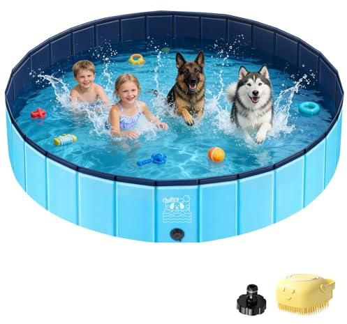 JONRRYIN Piscine pour Chien, 160 x 30cm Piscine Chien Pliable pour Grands et Petits Chiens, Stable et Antidérapant, Piscine Portable avec Rustines et Valve de Vidange pour Enfant Extérieure (160*30cm)