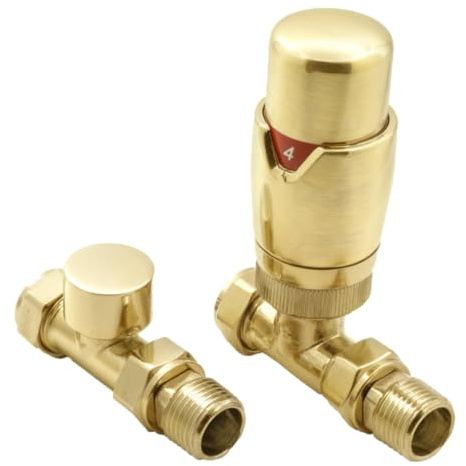 Reina Modal TRV & Lockshield Radiator Valve Set (15mm x 1/2) - Straight (Brushed Brass) - EVO