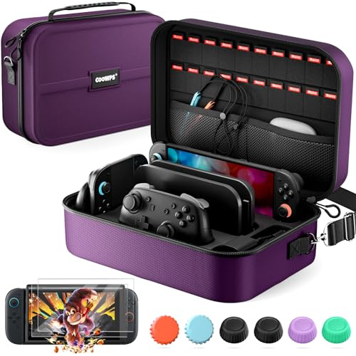 COOWPS Switch 2 Étui pour Nintendo Switch 2, Étui Rigide de Protection Totale, Capacité de 20 Cartes de Jeu, Housse de Transport Antipoussière pour Accessoires Switch 2, Violet
