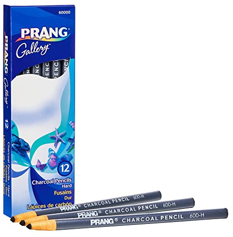 Prang Charcoal Pencils, Hard, Paper Wrapped, Black, 12 Count (60000)