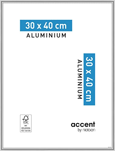 accent by nielsen Bilderrahmen, 30 x 40 cm, Aluminium, Silber glanz, Fotorahmen zum Aufhängen im Hoch- & Querformat, Echtglas, Accent