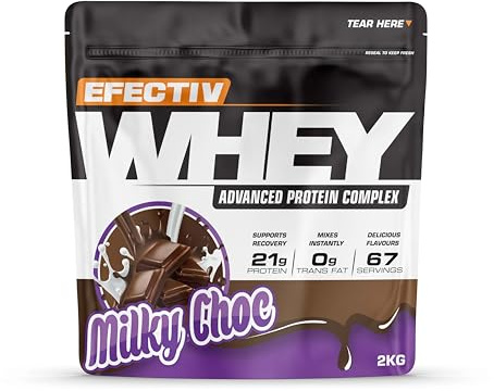 EFECTIV Whey Protein - Advanced Protein Complex - 67 Servings - 21g of Protein - Gluten Free - Vegetarian Friendly - Mixes Instantly (2kg, Milk Chocolate)
