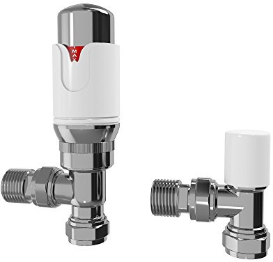 iBathUK | White Thermostatic Angled Towel Radiator Valves Trade TRV15mm Central Heating Tap RA33A
