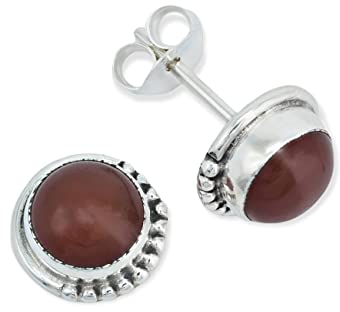 Ohrstecker 925 Silber Karneol orange roter Stein Edelstein Ohrringe echt Silber Damen Sterling Silber Stecker Geschenk(MOS-018-16)