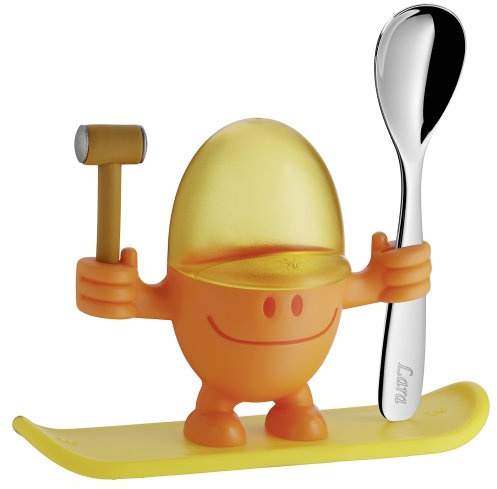 WMF McEgg Eierbecher mit Löffel, mit Namensgravur, Kunststoff, Cromargan Edelstahl poliert, orange, Gravurgeschenk für Taufe oder Geburtstag