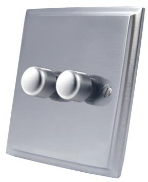 Light Dimmer Switch 2 Gang 400W - Victorian - Satin Matt Chrome - 10 Amp 2 Gang 2 Way