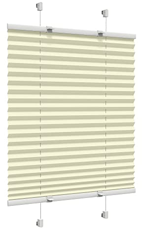 Victoria M. Easyfix Plissee Faltrollo ohne Bohren Plisseeanlage Klemmfix mit Klemmträger für Fenster und Türen, Größe: 85 x 120 cm, Farbe: Creme