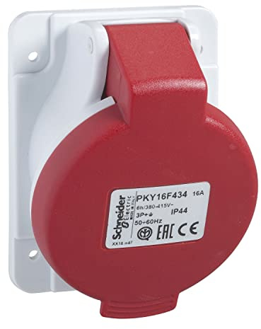 Schneider Electric PratiKa Leistungssteckverbinder Buchse Rot 3P + E, 415 V / 16A, Tafelmontage IP44