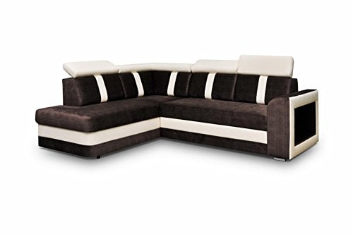 mb-moebel Ecksofa Sofa Eckcouch Couch mit Schlaffunktion und Bettkasten Ottomane L-Form Schlafsofa Bettsofa Polstergarnitur - Texas (Ecksofa Links, Braun)