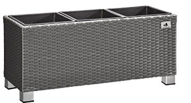 Gartenfreude Pflanzkübel, Raumteiler, Polyrattan für Innen und Außen, Kunststoffeinsatz mit Aluminiumfüßen, grau, 78x27x34 cm, 4000-1072-056