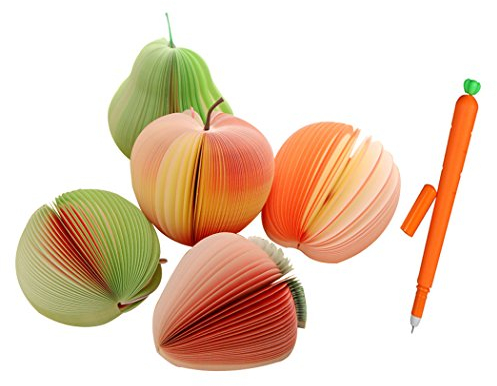 Sipliv Obst Notizblock Haftnotizen Selbstklebezettel koreanische Schreibwaren Bürobedarf mit einem niedlichen Karotte Gel Tintenschreiber - Packung mit 5