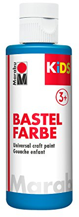 Marabu 03040004095 - Kids Bastelfarbe azurblau 80 ml, Farbe für Kinder ab 3 Jahre zum Basteln und Malen, parabenfrei, vegan, gut deckend, schnell trocknend auf Papier, Holz, Stein, auswaschbar