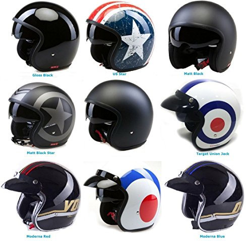 MOTORRADHELME Viper V06 Motorrad Open Face Helm Offener JetHelm Touren Rollerhelm mit Sonnenblende - Target Union Jack - S