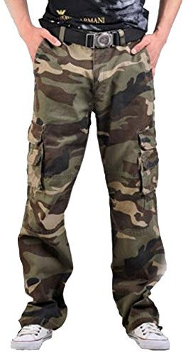 Homme Adultes Combat Pantalons Treillis Militaire Cargo Pantalon de Travail Multi Poches Coton Camouflage en Vrac Loisir Vert 31