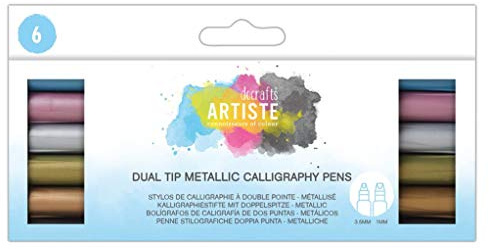 Artiste Dual Tip Calligraphy Pens, Brush/Flat, Multicoloured, Pack of 6, Ideal Colouring Pens for your Art Supplies, Perfect for Colouring Book and Sketch Book, Brush Pens Art Markers