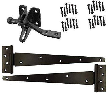 Merriway BH07087 Heavy Duty Wooden Garden Gate Hanging Kit, 2 x 12 inch Black Tee Hinges, Black Auto Close Latch & All Fixings