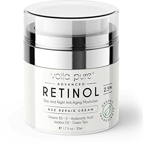 Voila Pure - RETINOL CREAM - Moisturizer - For Face & Neck - 2.5% Slow Release Retinol - Infused With Hyaluronic Acid & Vitamin E - Use Day & Night For Best Anti-Ageing & Acne Results - 1.7fl Oz
