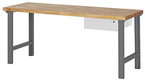 STIER Werkbank Premium, 1 Schublade, 200x70x84 cm, gefertigt aus pulverbeschichtetem Stahl und Buchenholz, perfekt für Montagearbeiten, langlebig, praktisch und zuverlässig