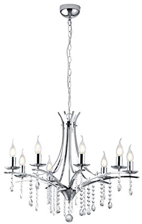 Trio Leuchten Kronleuchter Lucerna 101600806, Metall Chrom, Behang Glas klar, exkl. 8x E14