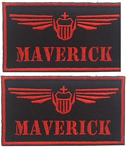 Maverick bestickter Aufnäher, Militär, taktische Moral, Klettverschluss, Schlaufenrückseite, für Cosplay, Kostüme, 10 x 4 cm, 2 Stück