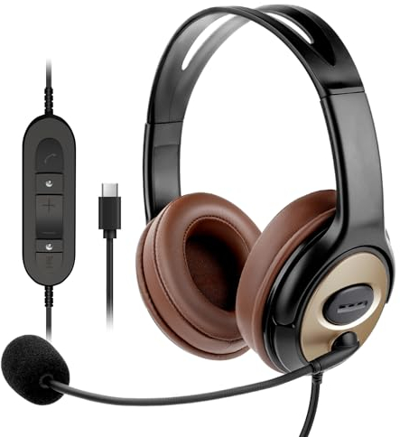 EMAIKER USB Type C Headphones Over Ear USB-C headset with Noise Cancelling Microphone for Laptop, Works for Dragon Dictation,Teams, Zoom Conference,Softphones,Google Meet, Webinar