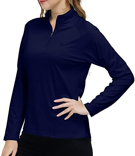 MoFiz Felpa Donna Sweatshirt Manica Lunga Sport Maglia 1/4 Zip Blu Marino M