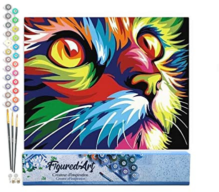 Figured'Art Peinture par Numéro Adulte Félin Pop Art - Activité Manuelle Kit de Loisir Créatif DIY Numéro d'Art Complet - 40x50cm sans châssis en bois