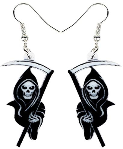 DOWAY Acryl Anime Sichel Sensenmann Ohrringe Hängend Halloween Tod Sense Schädel Dekoration für Damen Mädchen Party Geschenke (Schwarz)