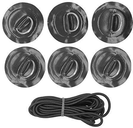 6 Stück Marine Fixed Buckle Paddle Board D-Ring Kajak D-Ring Pad Aufblasbares Boot D-Ring Patch mit Bungee Cord für Marine Kayak(schwarz)