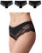 Snocks 3er Pack Hipster Lace - Damen Baumwolle Panties mit Spitze - Unterhose Damen Slip - Gr. XL - Farbe Schwarz