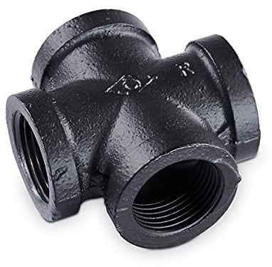 pamo Temperguss Fitting 4-Fach - 3/4 Zoll für DIY Kleiderstange im Industrial Loft Design | 4-Fach CROSS | pulverbeschichtet Wasserrohr in schwarz für Do-It-Yourself Garderobe/Kleiderschrank