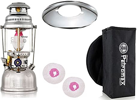 troph-e-shop Set Petromax 500HK + Schirm + Tasche + 2 Glühstrümpfe Petroleumlampe Outdoor Laterne