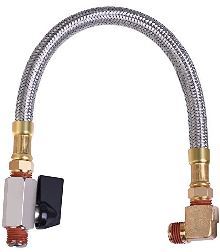 JOROY Extended Tank Drain Assembly 10 INCH Flexible Braided Steel Tube 1/4 Inch Valve Drain and Elbow Fitting for Air Compressor