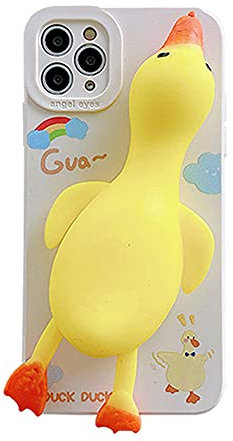SGVAHY Cute Case Compatible with iPhone XR, Creative Fun 3D Cartoon Soft Squeezable Duck Design with Stand Silicone Bumper Shockproof Protective Case (Yellow, iPhone XR)