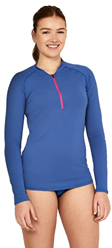 Speedo Women's Uv Swim Shirt Long Sleeve Half Zip Rashguard Rash Guard, Bright Cobalt, Large