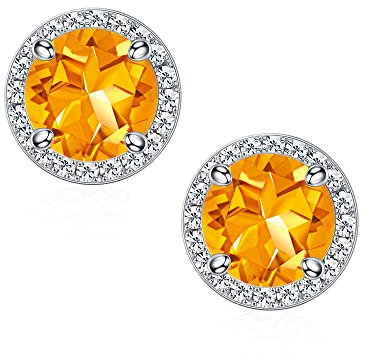 Ohrringe aus massivem 925er Sterlingsilber mit 18 Karat Weißgold vergoldet, mit natürlichem Amethyst und Rubintopas, Sterlingsilber, Cubic Zirkonia