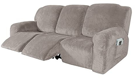 Housse de Fauteuil Inclinable Relax, Extensible en Velours, de Massage Lavable à la Maison, Protecteur pour Fauteuil Inclinable (3 Places, 8 Pièces, Beige)
