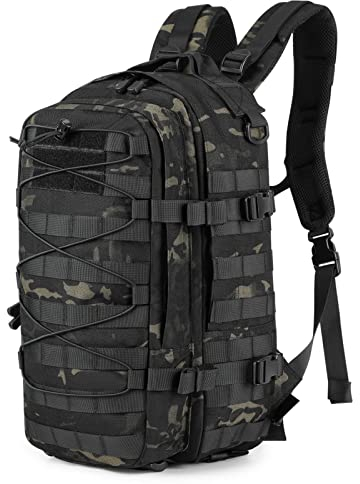 Selighting Mochila Militar Táctica 25L, Mochila de Ejército Repelente al Agua, Mochila Casual para la Escuela, Viajes, Senderismo, Camping y Trekking Camuflaje Negro